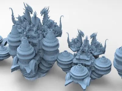 Floating Desert Dragon Throne platform 4 versions 3D model