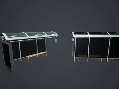Stylized Bus Stop Low-poly 3D model