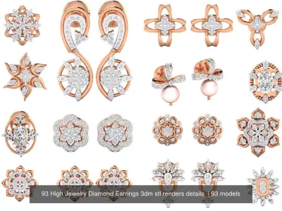 93 High Jewelry Diamond Earrings 3dm stl renders details  3D Model Pack
