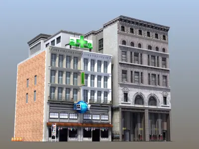 Downtown Stores Low-poly 3D model