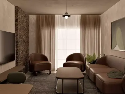 Warm Modern Apartment Interior  Blender DWG and PDF Plan Low-poly 3D model