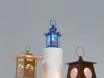 JAPANESE LANTERN SET Low-poly 3D model