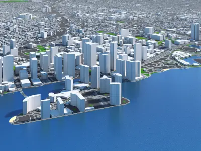 Miami City Florida Low Poly 3d model Stylized VR AR Town Low-poly 3D model