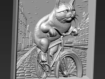 Cat Riding a Bike A46 3D print model purchase