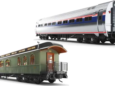  Two Detailed Train Cars With Interior 