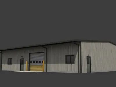 Warehouse metal building with doors and stairs Low-poly 3D model