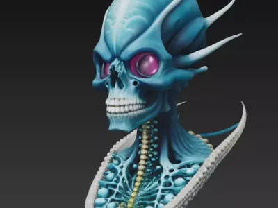 Biomechanical Alien Skull Bust Sci-Fi Extraterrestrial Creature 3D print model