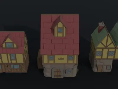 Cartoon fantasy city buildings 2 Polygonal Style Low-poly 3D model