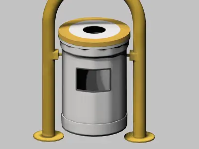 Yellow closed cage type trash can Low-poly 3D model