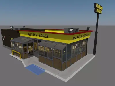 Waffle House - realistic PBR textured low-poly model  Low-poly 3D model