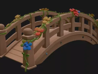 Pixar style cartoony bridge 3D model
