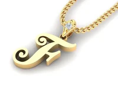 Light Gold Fancy Font Pendant F 3D print model