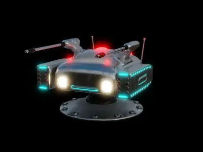 Turret spaceship with lights Free low-poly 3D model
