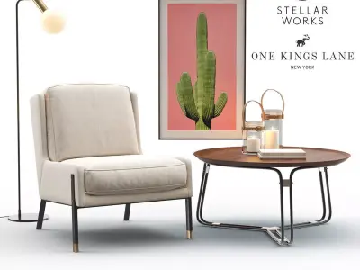 BLINK Easy Chair - QT Coffee Table - Emery Floor Lamp 3D model