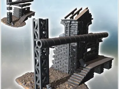 Three-story building with arched windows missing walls and expos 3D print model