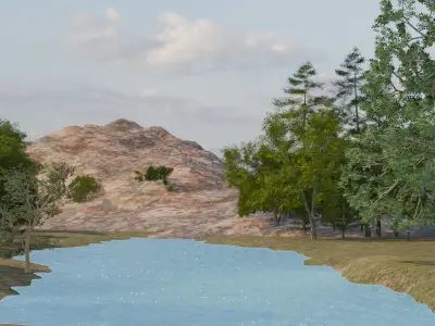 Mountain Landscape with River and Trees 3D model