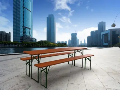 Bavarian Beerbench-Festzeltgarnitur-Bierbank table with bench Low-poly 3D model