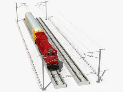  Freight Train with Autorack Train Car on Railway 