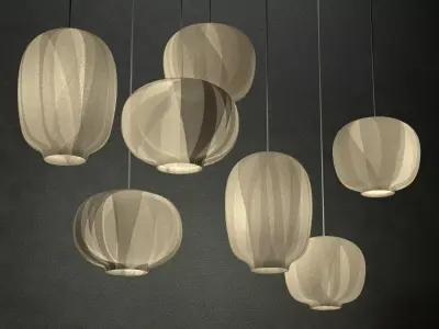 Nuno five paper lanterns hanging from ceiling 3D model