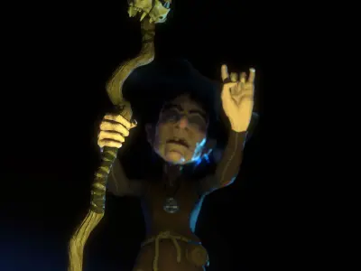 Witch Game Ready wizard holding scepter Low-poly 3D model