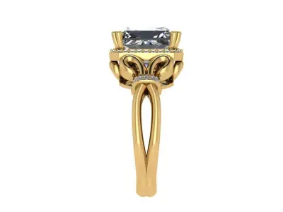 Ring176 gold engagement ring with cushion cut diamond 3D print model