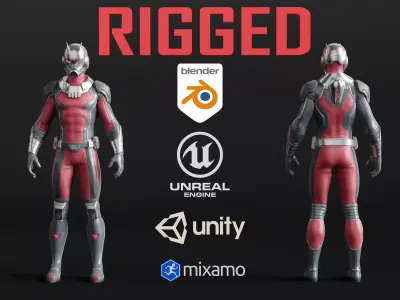 Ant-man RIGGED 3D Character Model Low-poly 3D model