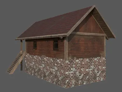 Old wooden house Exterior Interior Low-poly 3D model