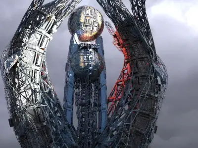 Sci fi eclipse monolith Globe Elite Ruler Tower 3D model