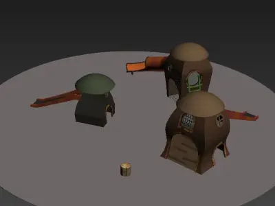 Mushroom wood playhouse playground with slide  3D model