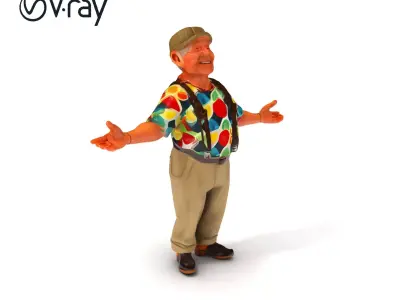 Cheerful Grandpa Paul  Colorful Shirt Suspenders Cap D Rigged... Low-poly 3D model