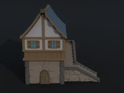 Cartoon medieval house 2 Polygonal Style Low-poly 3D model