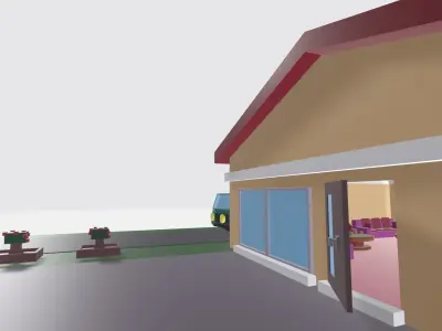 Low poly House and mini bus for free Free low-poly 3D model