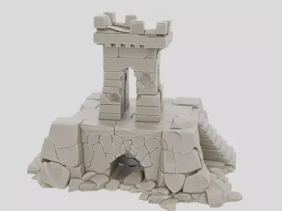 Fantasy Stone Watchtower Base Ruin for 3D print Low-poly 3D model
