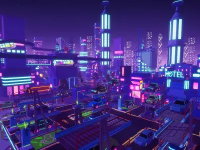 Stylized Lowpoly Cyberpunk City Low-poly 3D model