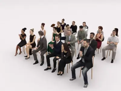  20x LOW POLY CASUAL ELEGANT SITTING WOMAN MAN PEOPLE CROWD 