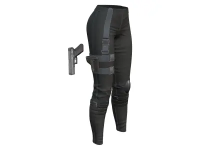 Concept Sci-fi Combat Pants With Gun And Leg Holster Low-poly 3D model