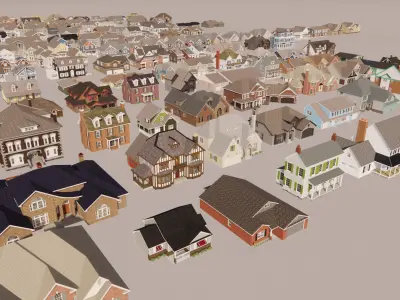 American suburbia set 150 houses with interiors 3D model