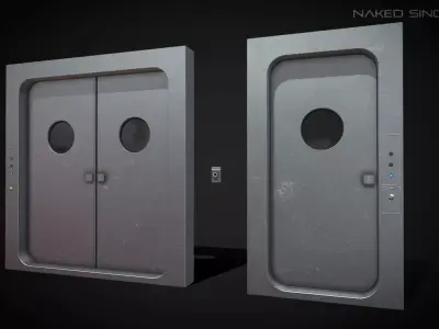 Laboratory Door - Double Single Metal Glass Low-poly 3D model