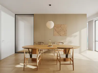 Log style living room dining room scene  3D model