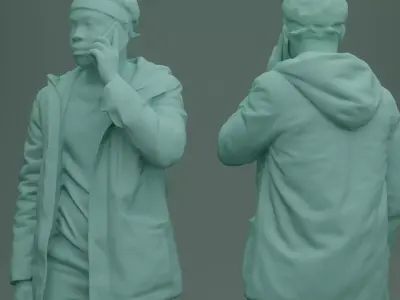 Guy in Orange Jacket with Smartphone 3D model