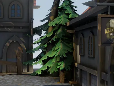 Medieval Village Low Poly - Animated Low-poly 3D model