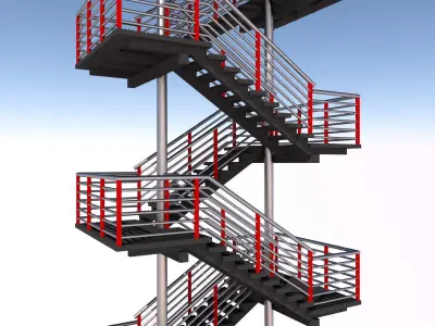 Fire escape metal stairs 3D model