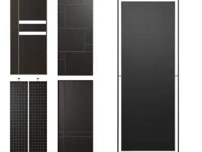 Partition 5 room with two glass doors and plant 3D model