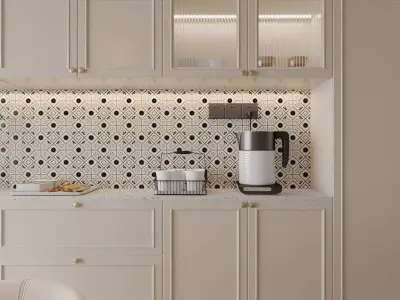 Cream Modern Kitchen and Dining Area  3D model