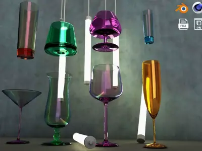 Party alcohol cocktail glasses drink set collection 3D model