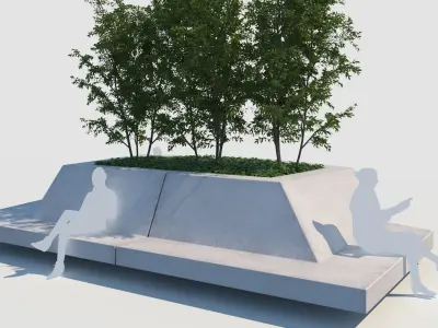 street bench and trees wind animation 3D model