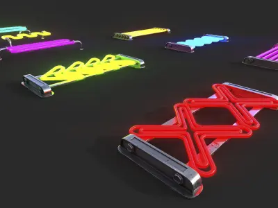 CyberPunk Neon Lamps Set Low-poly 3D model