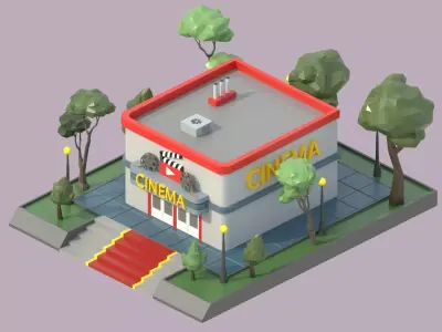 low poly isometric cinema building Low-poly 3D model