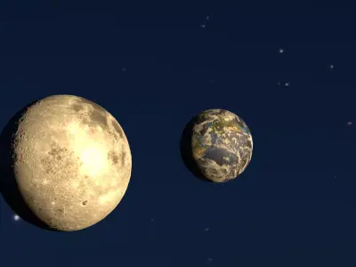 Photorealistic Earth Moon and Sun Low-poly 3D model
