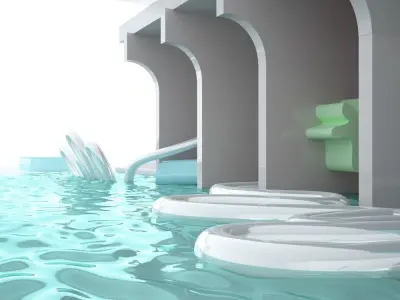 Abstract building with pool 3D model